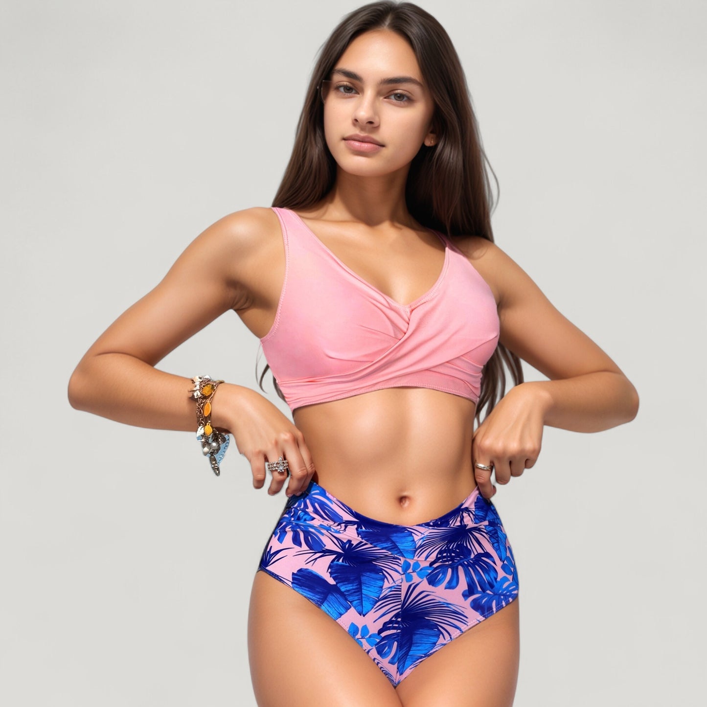 Anna-Kaci Swim Women's Wrap Front Bikini Top and High Waist Printed Bottom Two-Piece Swimsuit with Paisley Pattern Design