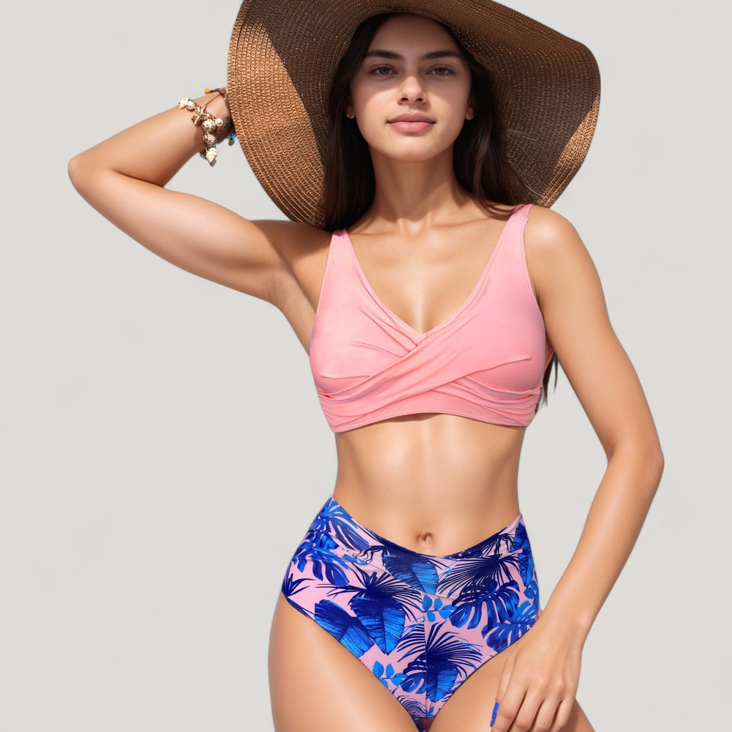 Anna-Kaci Swim Women's Wrap Front Bikini Top and High Waist Printed Bottom Two-Piece Swimsuit with Paisley Pattern Design