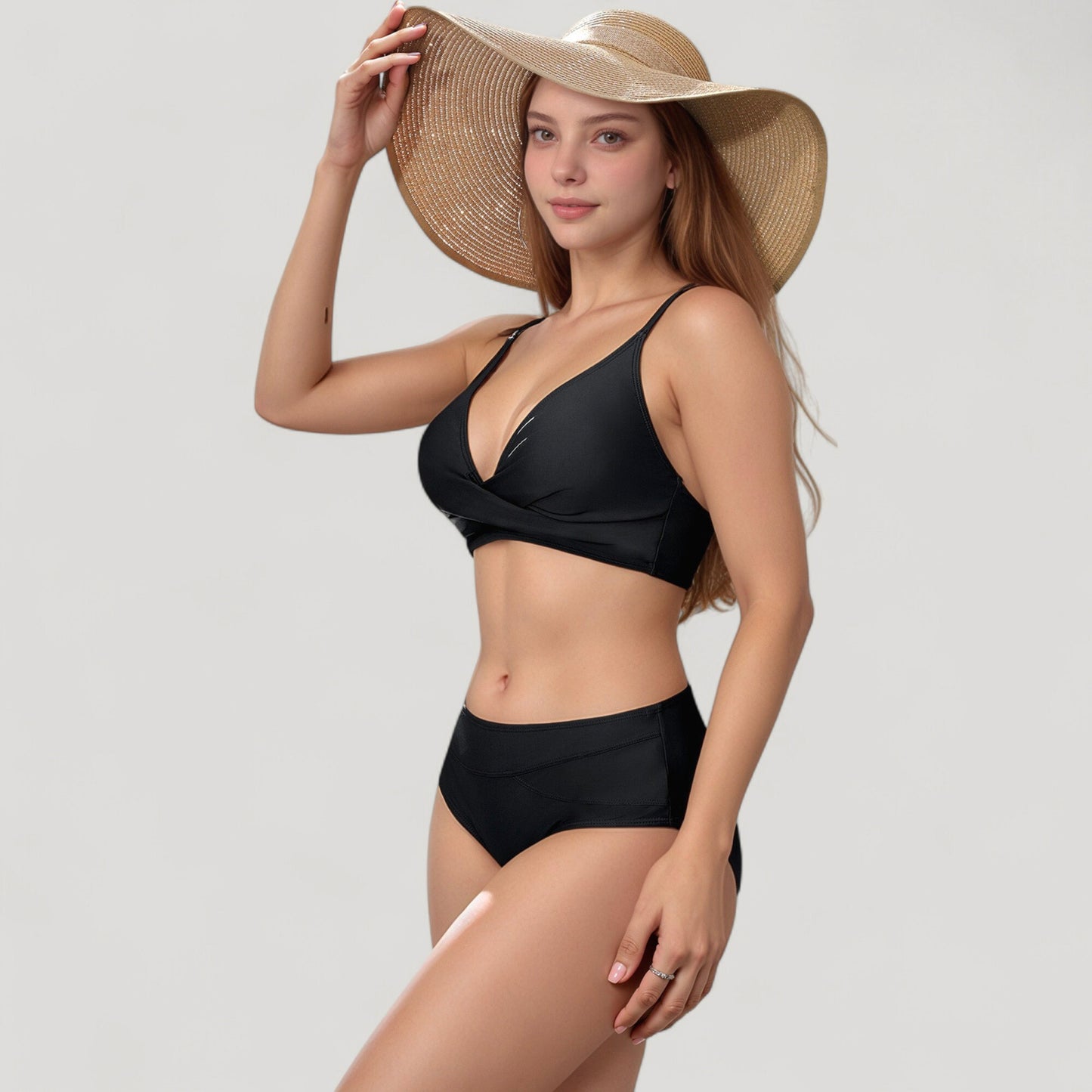 Anna-Kaci Swim Women's V-Neck Bikini Swimsuit with Crossover Top and High Waist Bottom