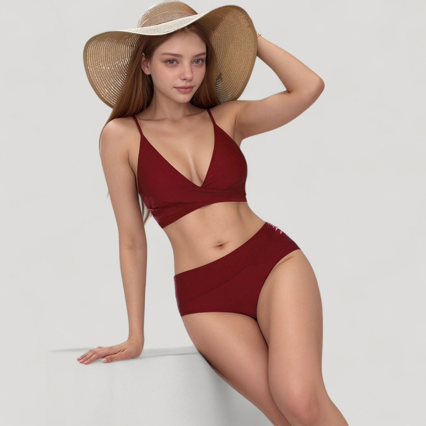 Anna-Kaci Swim Women's V-Neck Bikini Swimsuit with Crossover Top and High Waist Bottom
