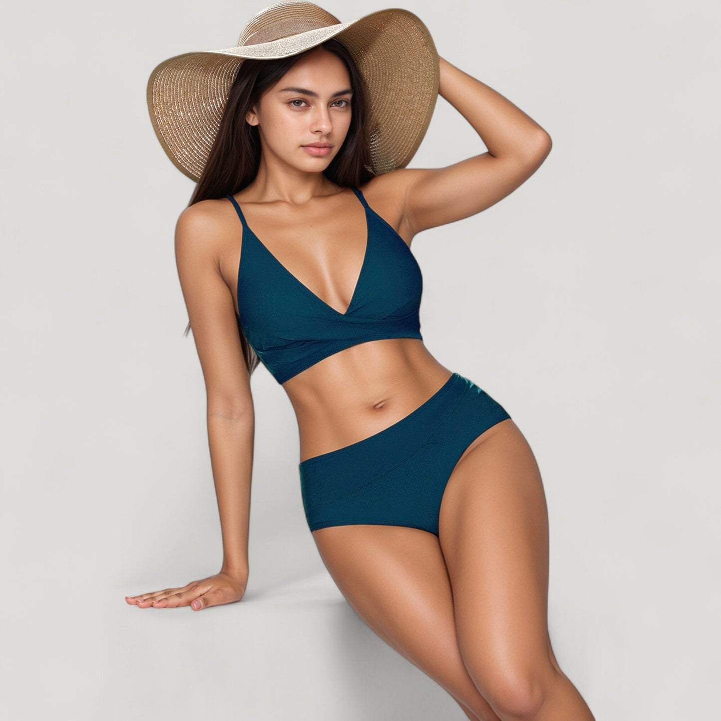 Anna-Kaci Swim Women's V-Neck Bikini Swimsuit with Crossover Top and High Waist Bottom