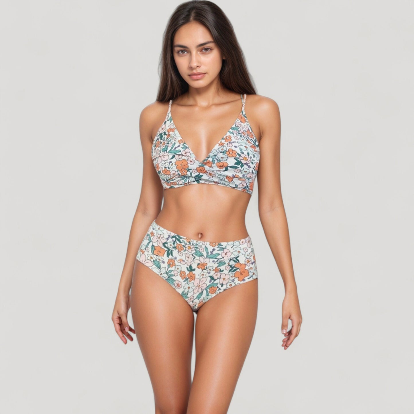 Anna-Kaci Swim Women's V-Neck Bikini Swimsuit with Crossover Top and High Waist Bottom