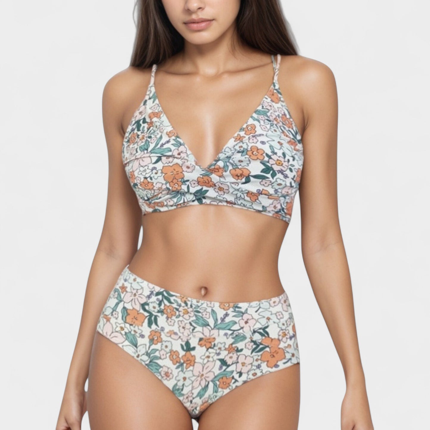 Anna-Kaci Swim Women's V-Neck Bikini Swimsuit with Crossover Top and High Waist Bottom