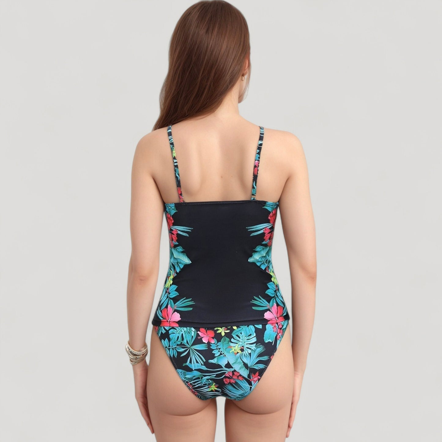 Anna-Kaci Swim Women's High Neck One Piece Swimsuit with Floral Side Panels and Ruched Waist Detail