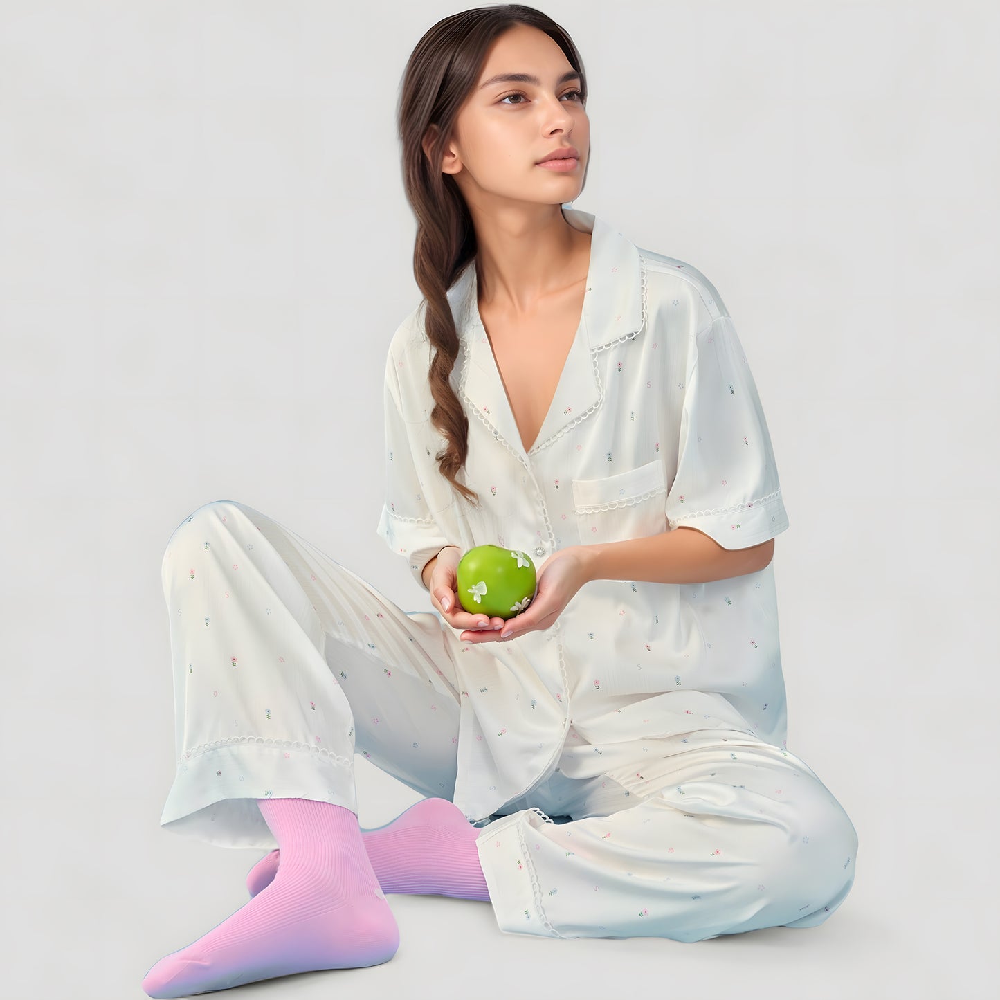 Anna-Kaci Lounge Women's Short Sleeve Button-Down Satin Pajama Set with Allover Mini Dot Print and Wide Leg Pants