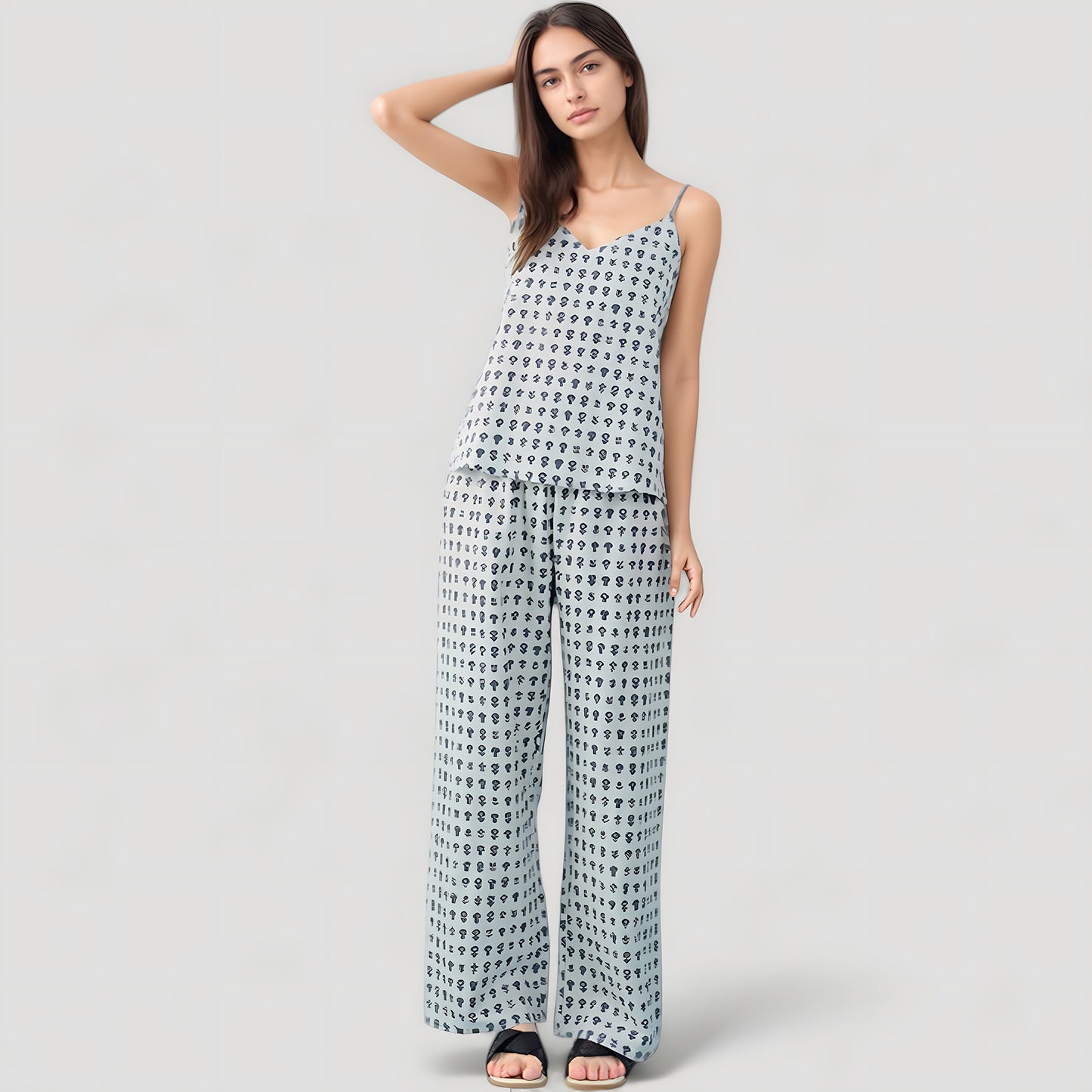 Anna-Kaci Lounge Women's Cami Strap Pajama Set with Allover Floral Print and Relaxed Wide Leg Pants