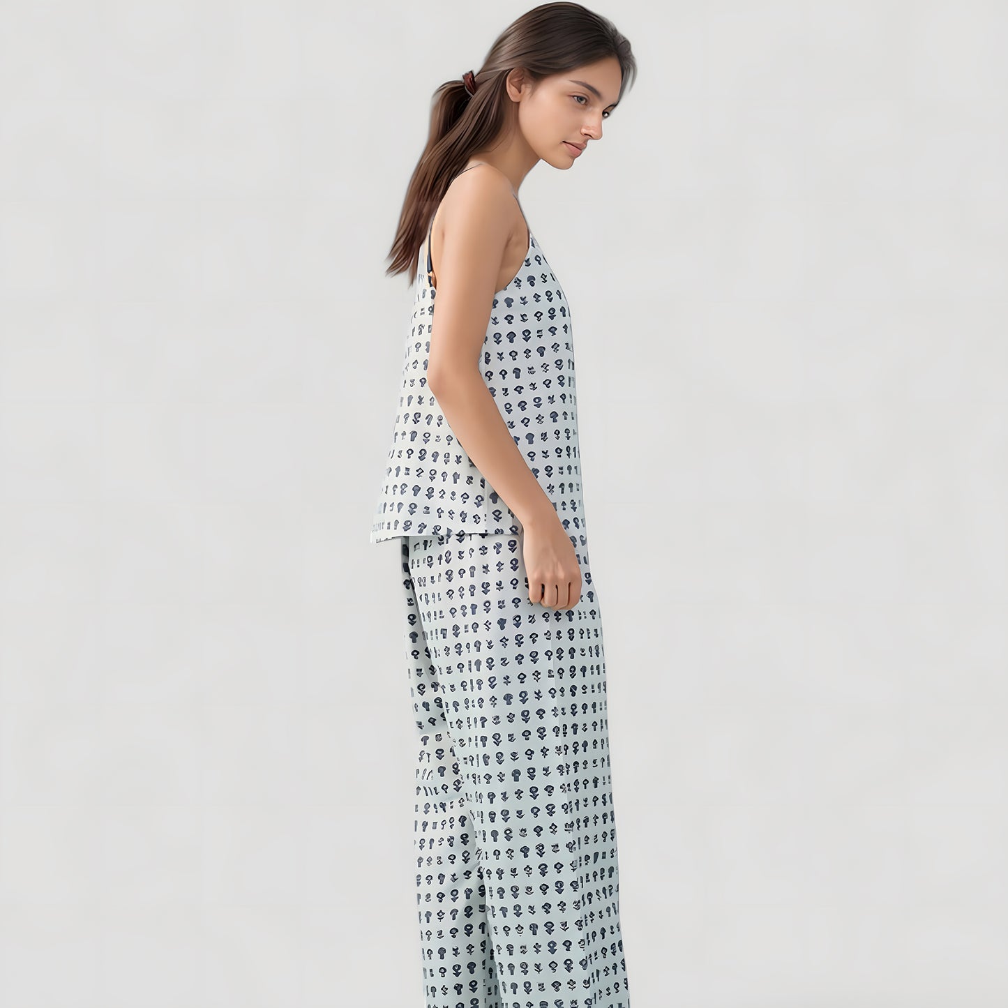 Anna-Kaci Lounge Women's Cami Strap Pajama Set with Allover Floral Print and Relaxed Wide Leg Pants
