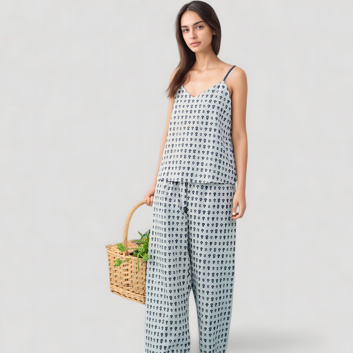 Anna-Kaci Lounge Women's Cami Strap Pajama Set with Allover Floral Print and Relaxed Wide Leg Pants