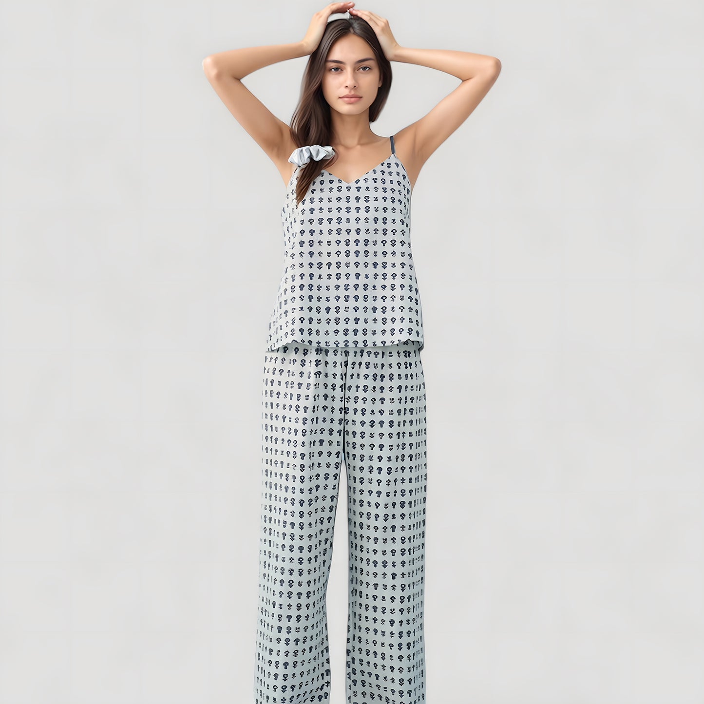 Anna-Kaci Lounge Women's Cami Strap Pajama Set with Allover Floral Print and Relaxed Wide Leg Pants