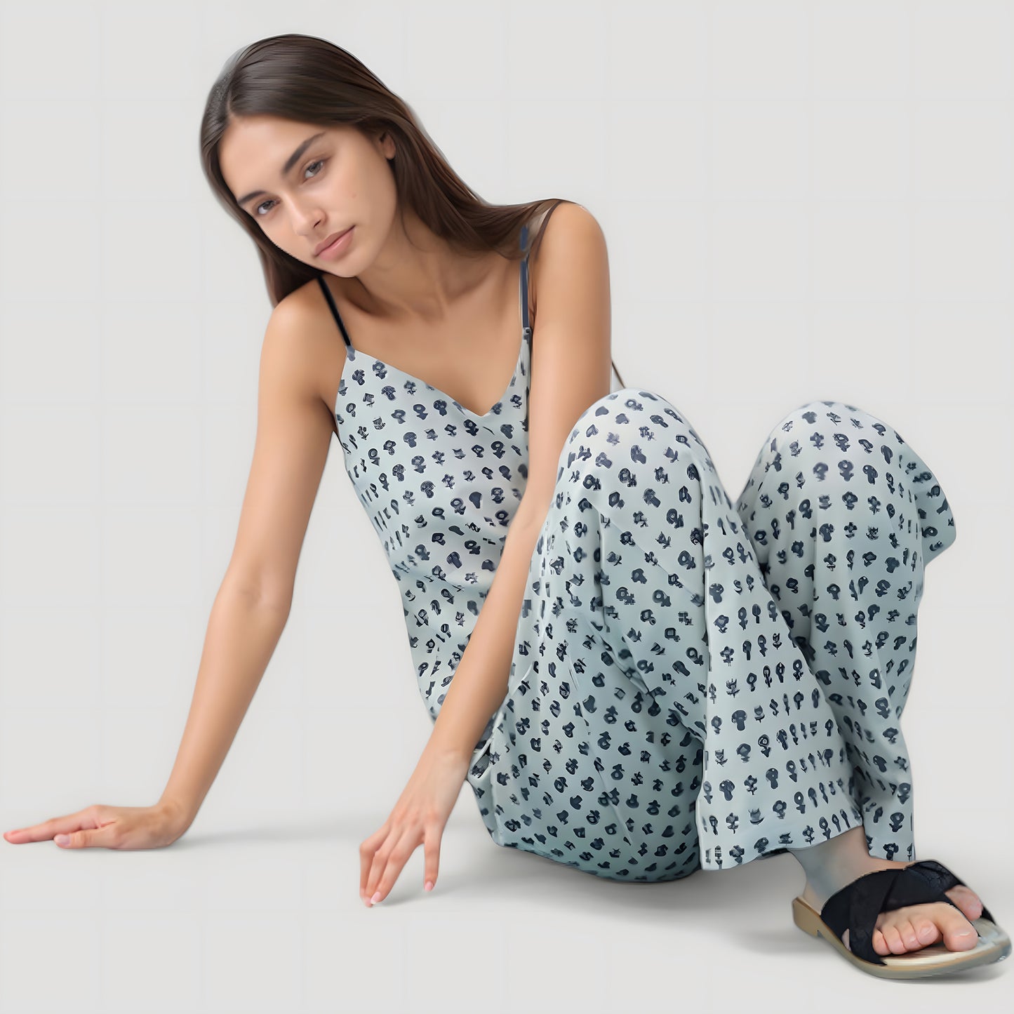 Anna-Kaci Lounge Women's Cami Strap Pajama Set with Allover Floral Print and Relaxed Wide Leg Pants