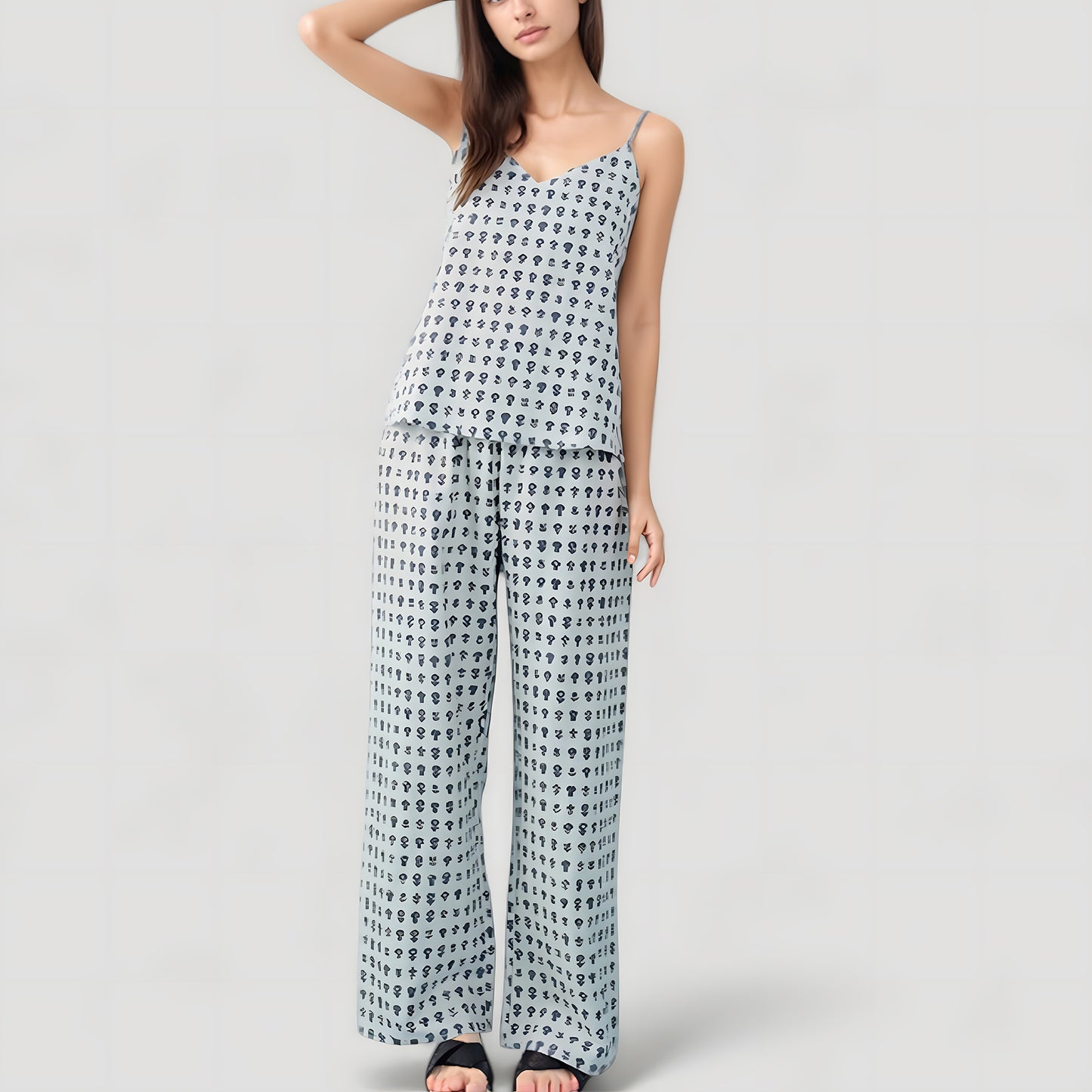 Anna-Kaci Lounge Women's Cami Strap Pajama Set with Allover Floral Print and Relaxed Wide Leg Pants