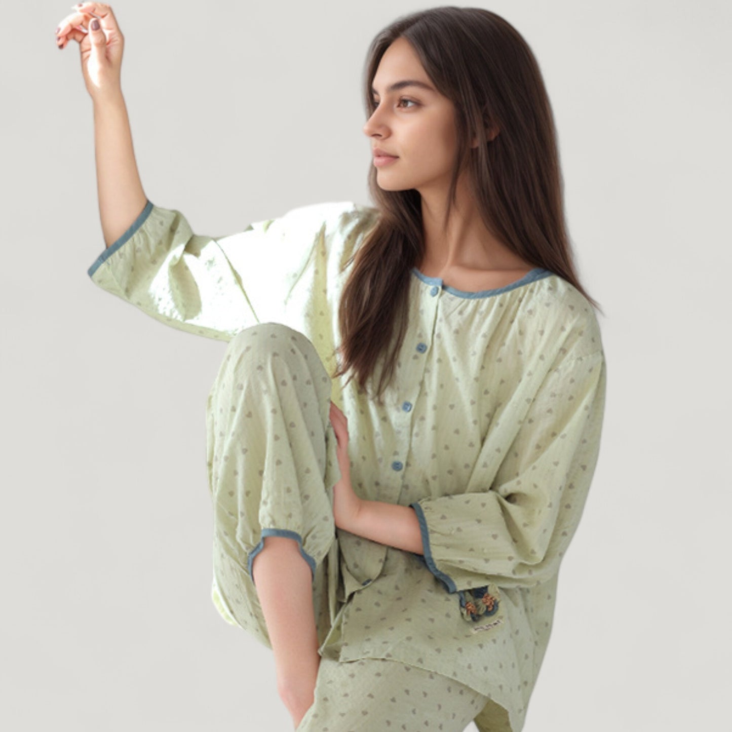 Anna-Kaci Lounge Women's Floral Print Pajama Set with Round Neck Button Front Top and Relaxed Fit Full-Length Lounge Pants