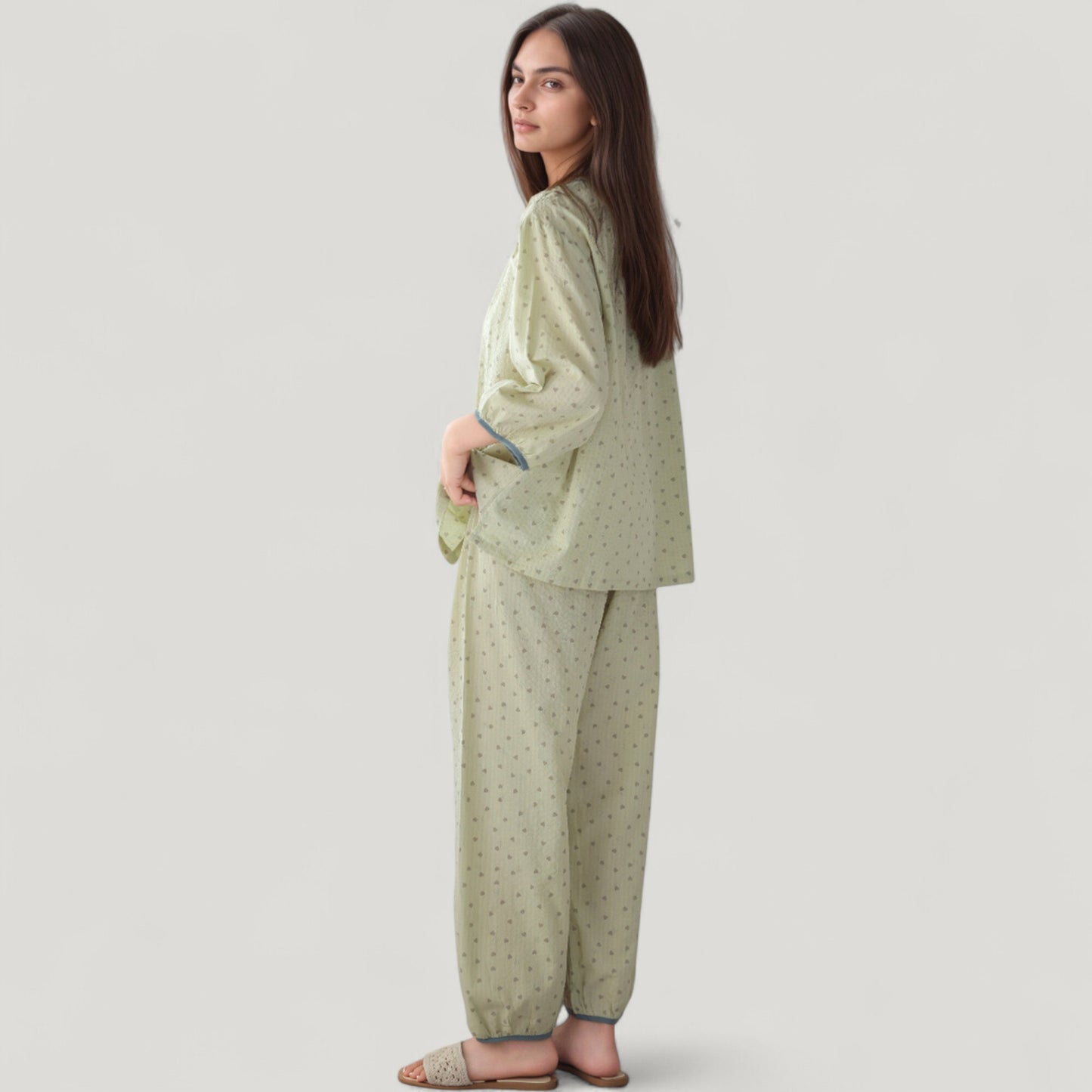 Anna-Kaci Lounge Women's Floral Print Pajama Set with Round Neck Button Front Top and Relaxed Fit Full-Length Lounge Pants