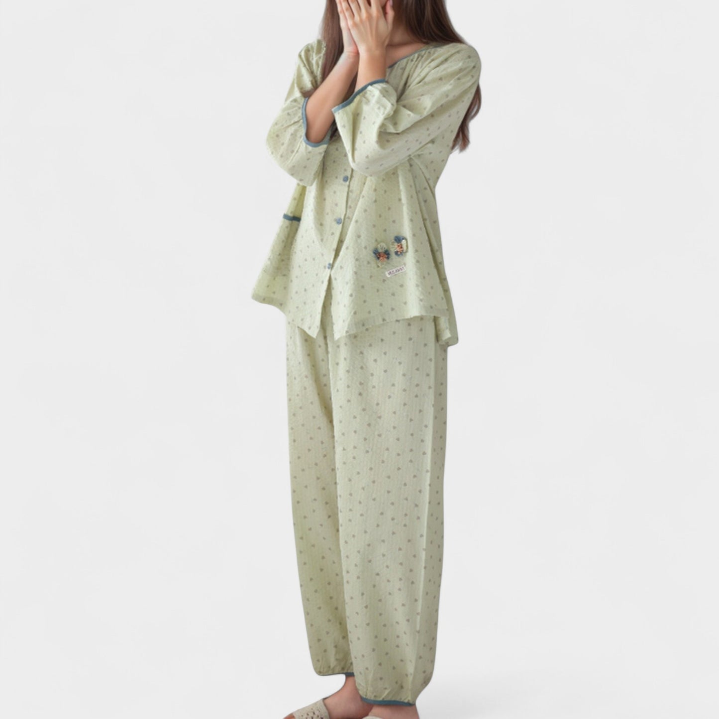 Anna-Kaci Lounge Women's Floral Print Pajama Set with Round Neck Button Front Top and Relaxed Fit Full-Length Lounge Pants
