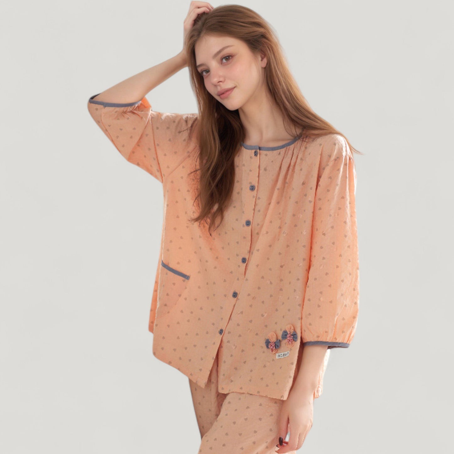 Anna-Kaci Lounge Women's Floral Print Pajama Set with Round Neck Button Front Top and Relaxed Fit Full-Length Lounge Pants