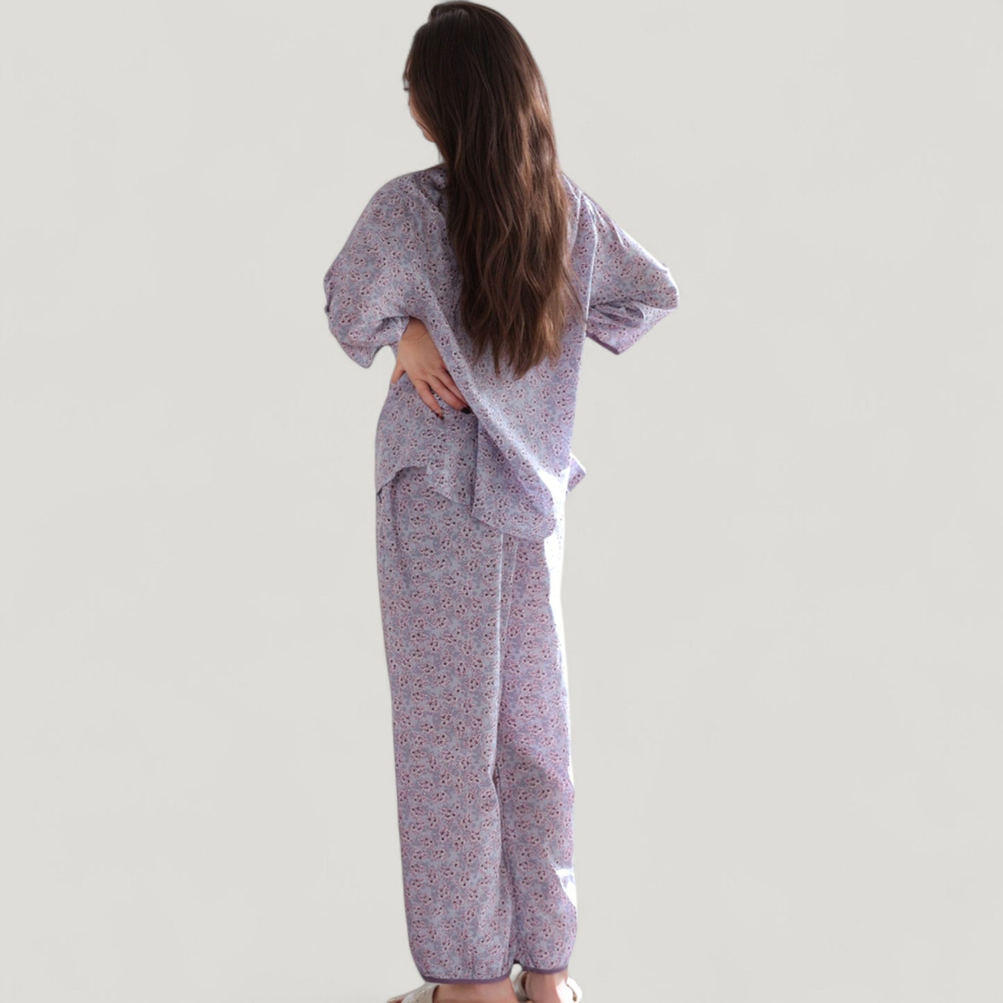 Anna-Kaci Lounge Women's Floral Print Pajama Set with Round Neck Button Front Top and Relaxed Fit Full-Length Lounge Pants