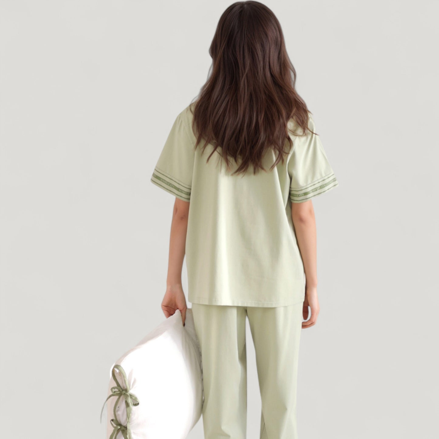 Anna-Kaci Lounge Women's Solid Pajama Set with Contrast Stripe Trim Short Sleeve Top and Matching Lounge Pants