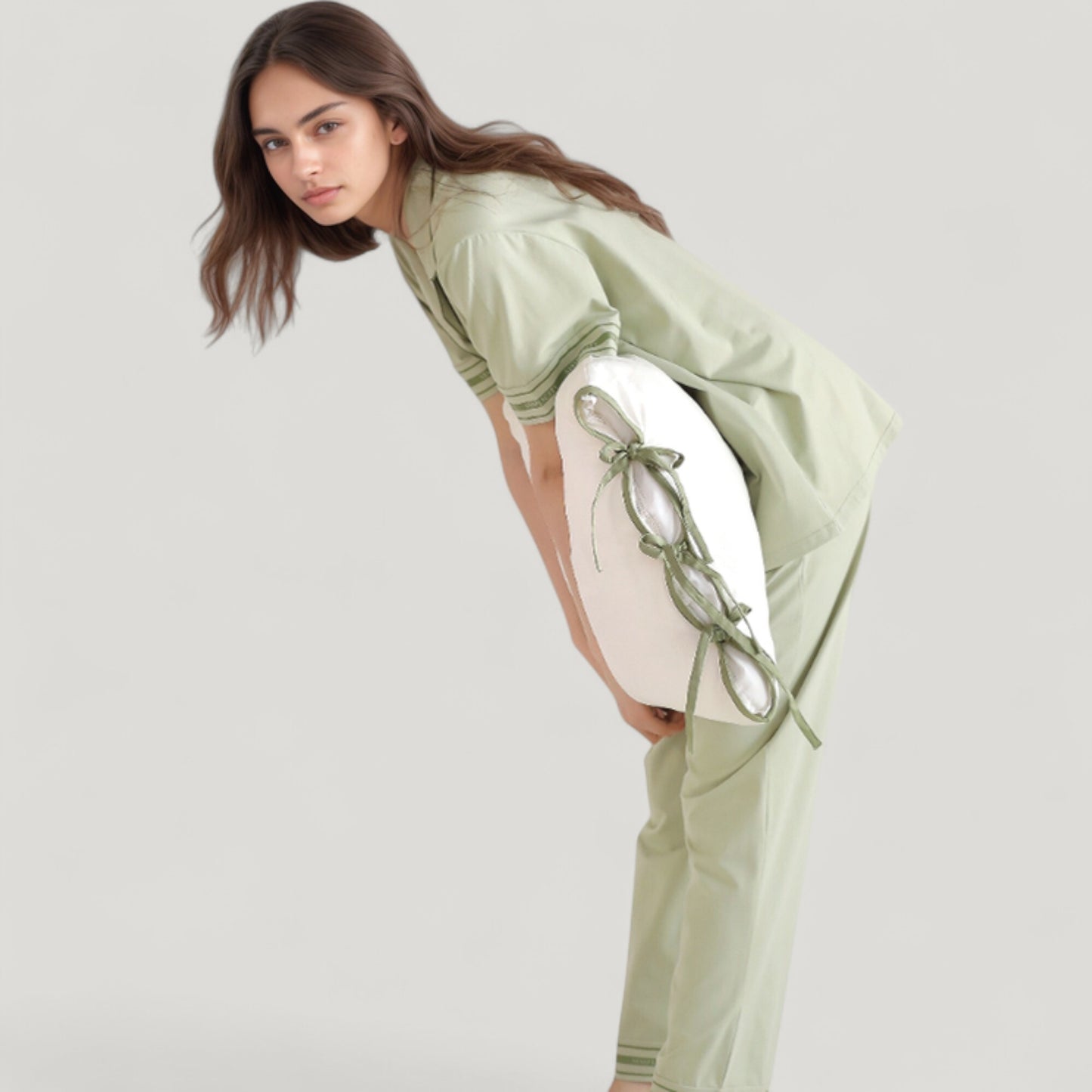 Anna-Kaci Lounge Women's Solid Pajama Set with Contrast Stripe Trim Short Sleeve Top and Matching Lounge Pants