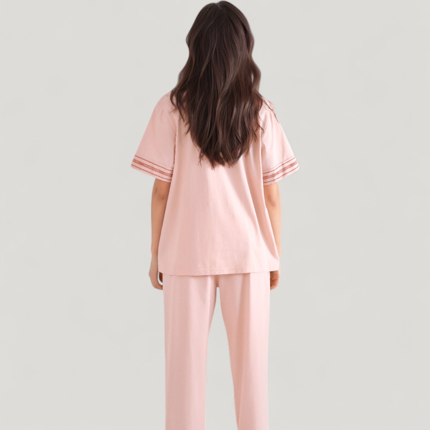Anna-Kaci Lounge Women's Solid Pajama Set with Contrast Stripe Trim Short Sleeve Top and Matching Lounge Pants