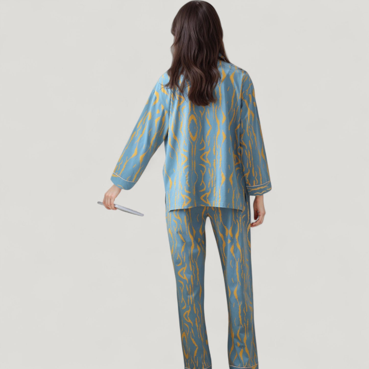 Anna-Kaci Lounge Women's Abstract Pattern Pajama Set Long Sleeve Button Front Top with Matching Relaxed Fit Lounge Pants