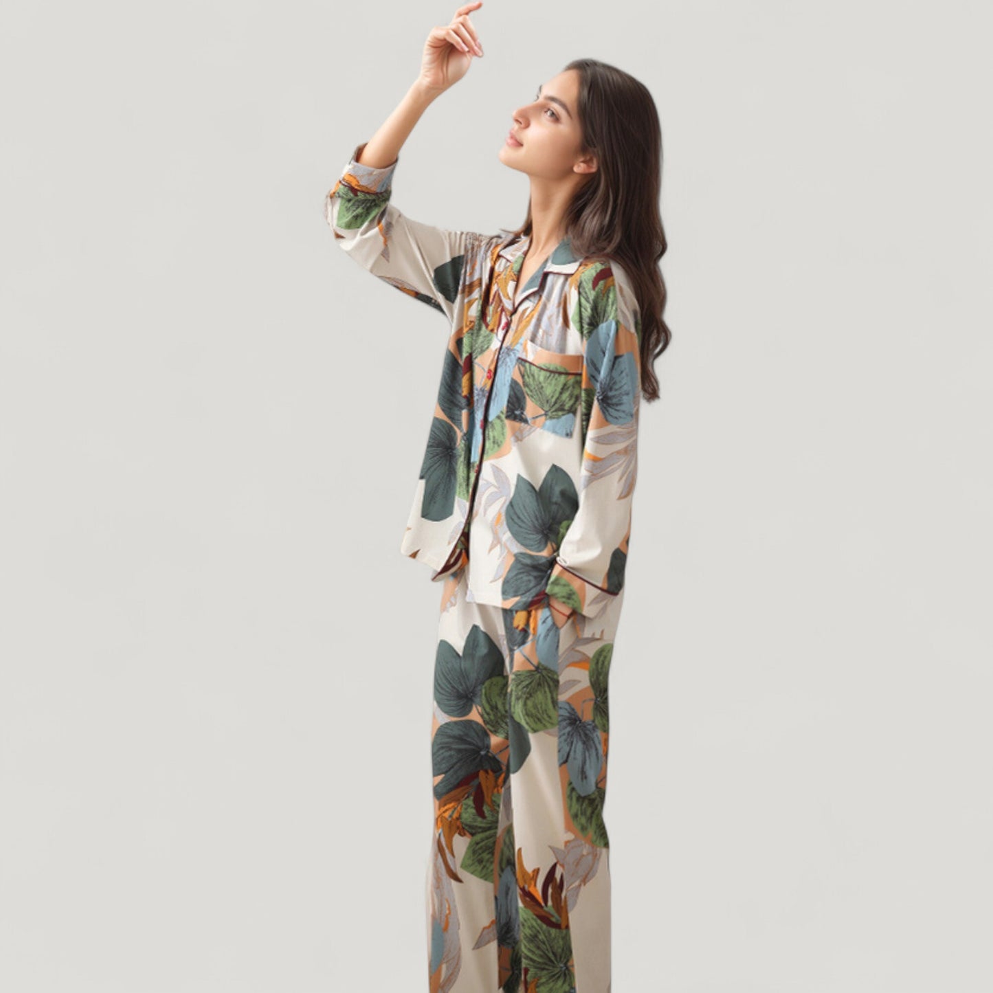 Anna-Kaci Lounge Women's Abstract Pattern Pajama Set Long Sleeve Button Front Top with Matching Relaxed Fit Lounge Pants