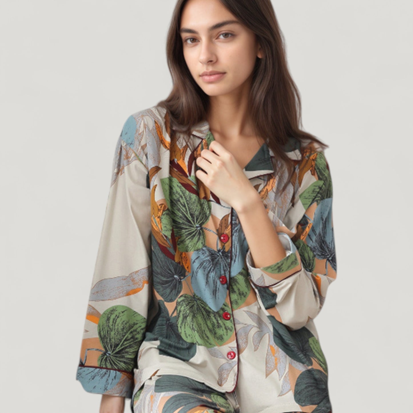Anna-Kaci Lounge Women's Abstract Pattern Pajama Set Long Sleeve Button Front Top with Matching Relaxed Fit Lounge Pants