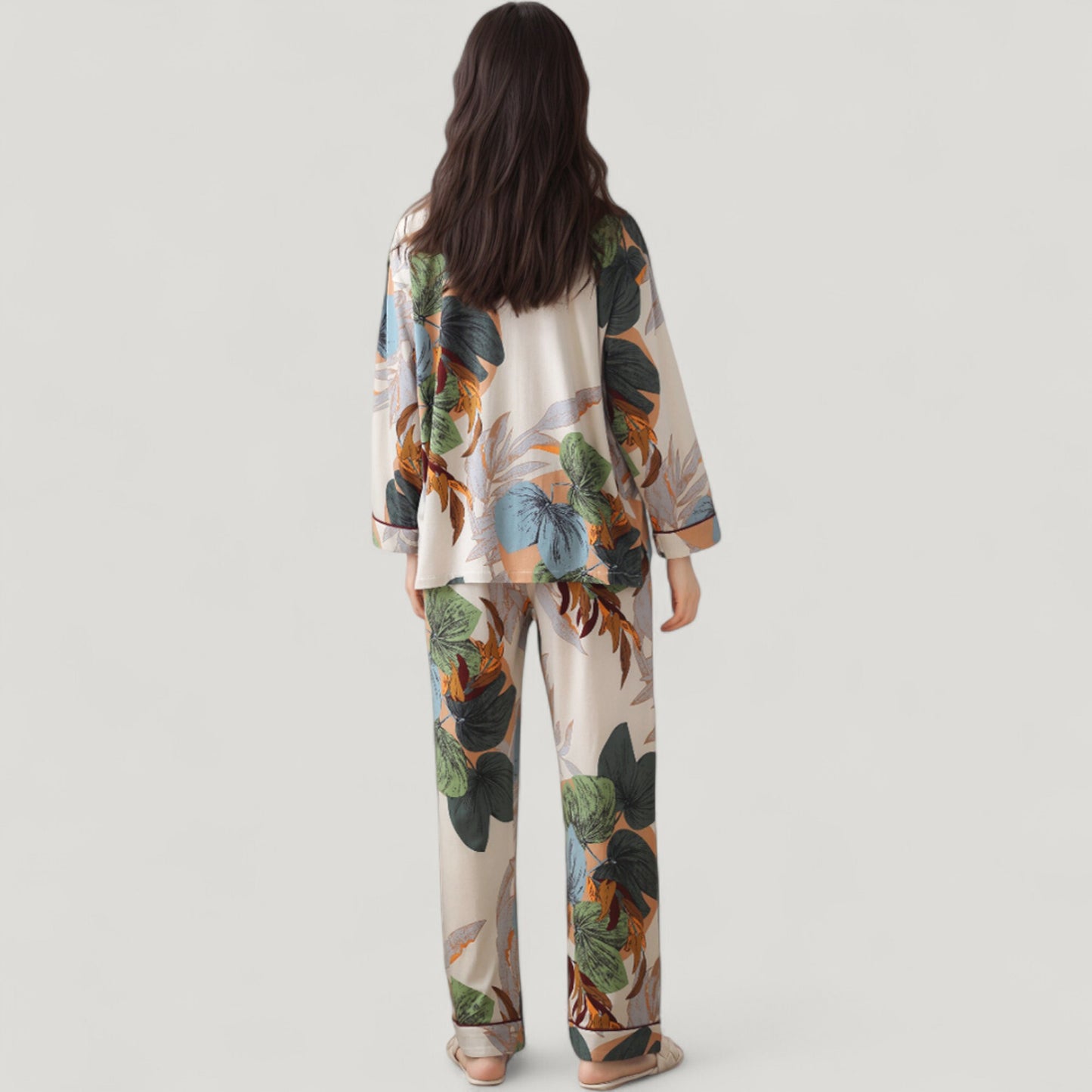 Anna-Kaci Lounge Women's Abstract Pattern Pajama Set Long Sleeve Button Front Top with Matching Relaxed Fit Lounge Pants