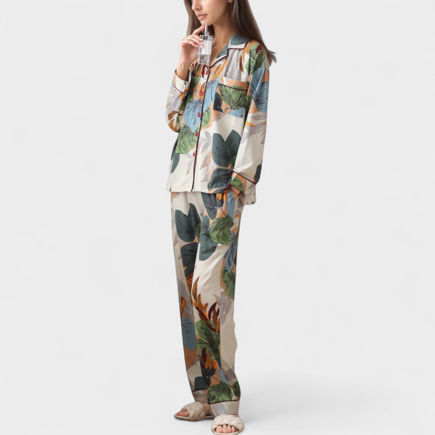 Anna-Kaci Lounge Women's Abstract Pattern Pajama Set Long Sleeve Button Front Top with Matching Relaxed Fit Lounge Pants