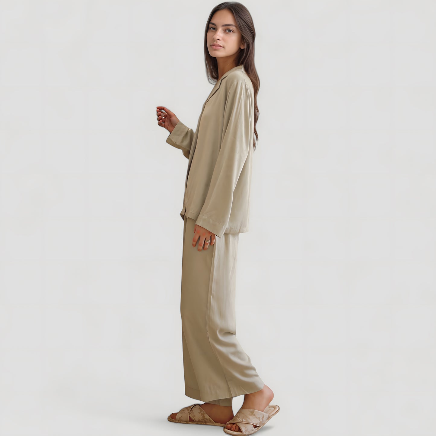 Anna-Kaci Lounge Women's Satin Button-Up Pajama Set with Short Sleeves and Relaxed Fit Wide Leg Pants