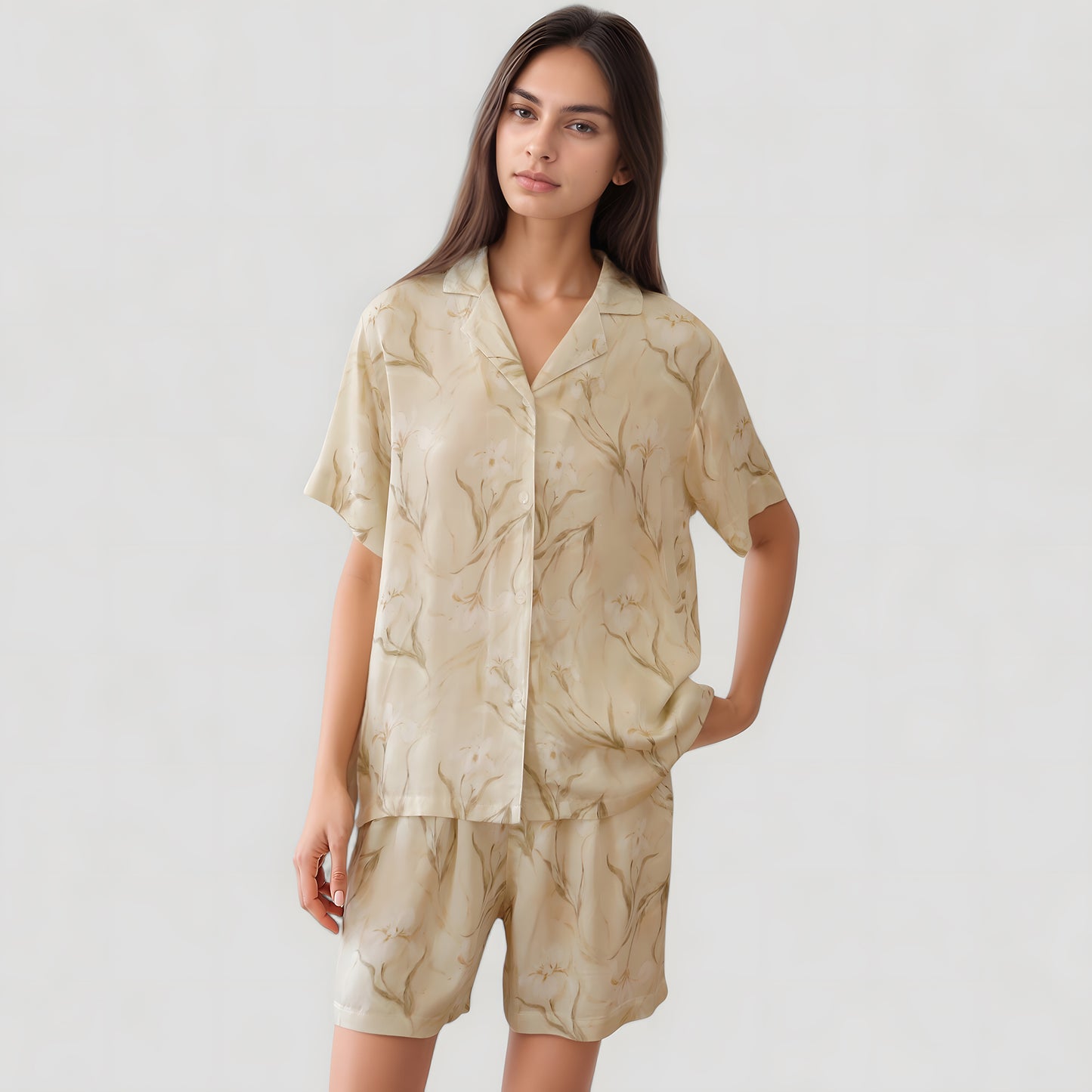 Anna-Kaci Lounge Women's Soft Floral Print Pajama Set with Short Sleeve Button-Up Top and Relaxed Fit Lounge Shorts