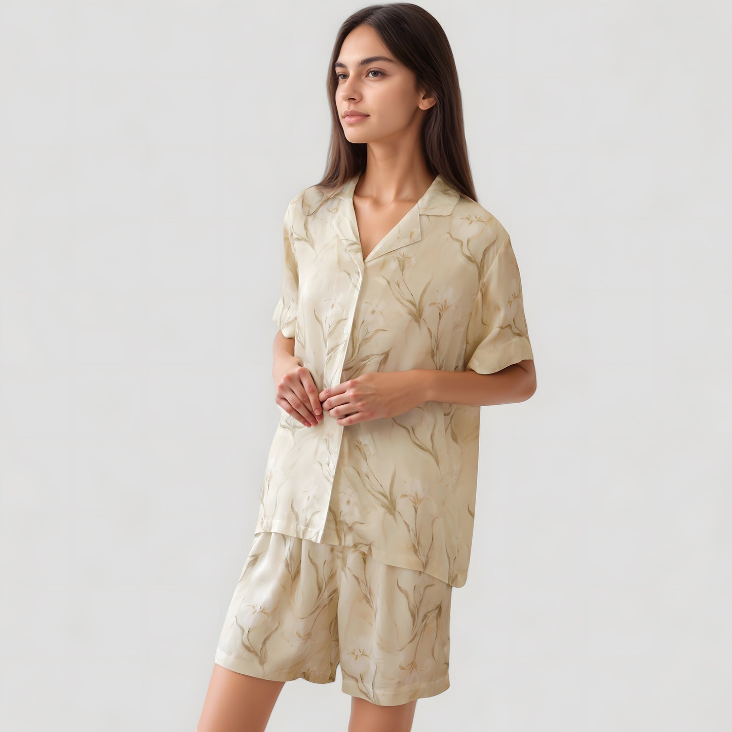 Anna-Kaci Lounge Women's Soft Floral Print Pajama Set with Short Sleeve Button-Up Top and Relaxed Fit Lounge Shorts