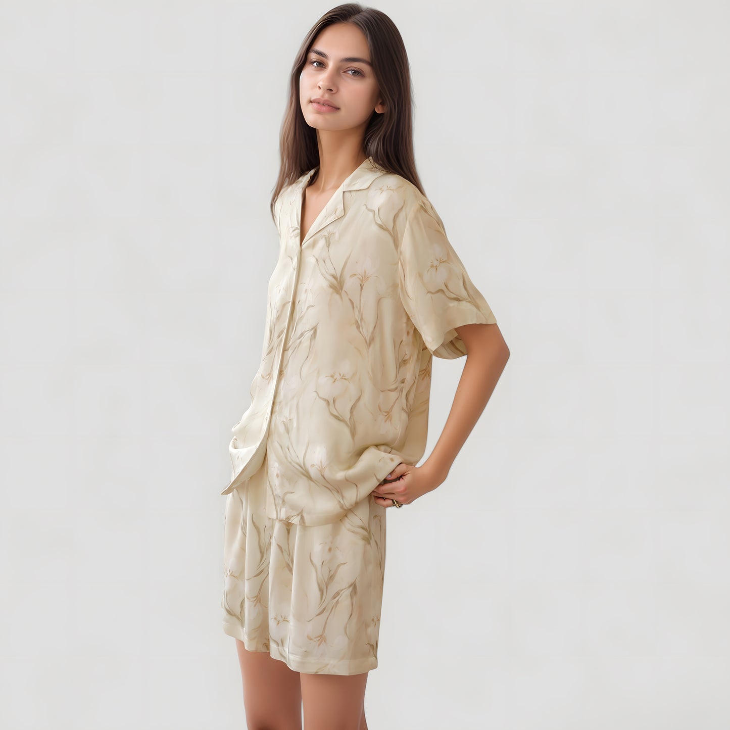 Anna-Kaci Lounge Women's Soft Floral Print Pajama Set with Short Sleeve Button-Up Top and Relaxed Fit Lounge Shorts