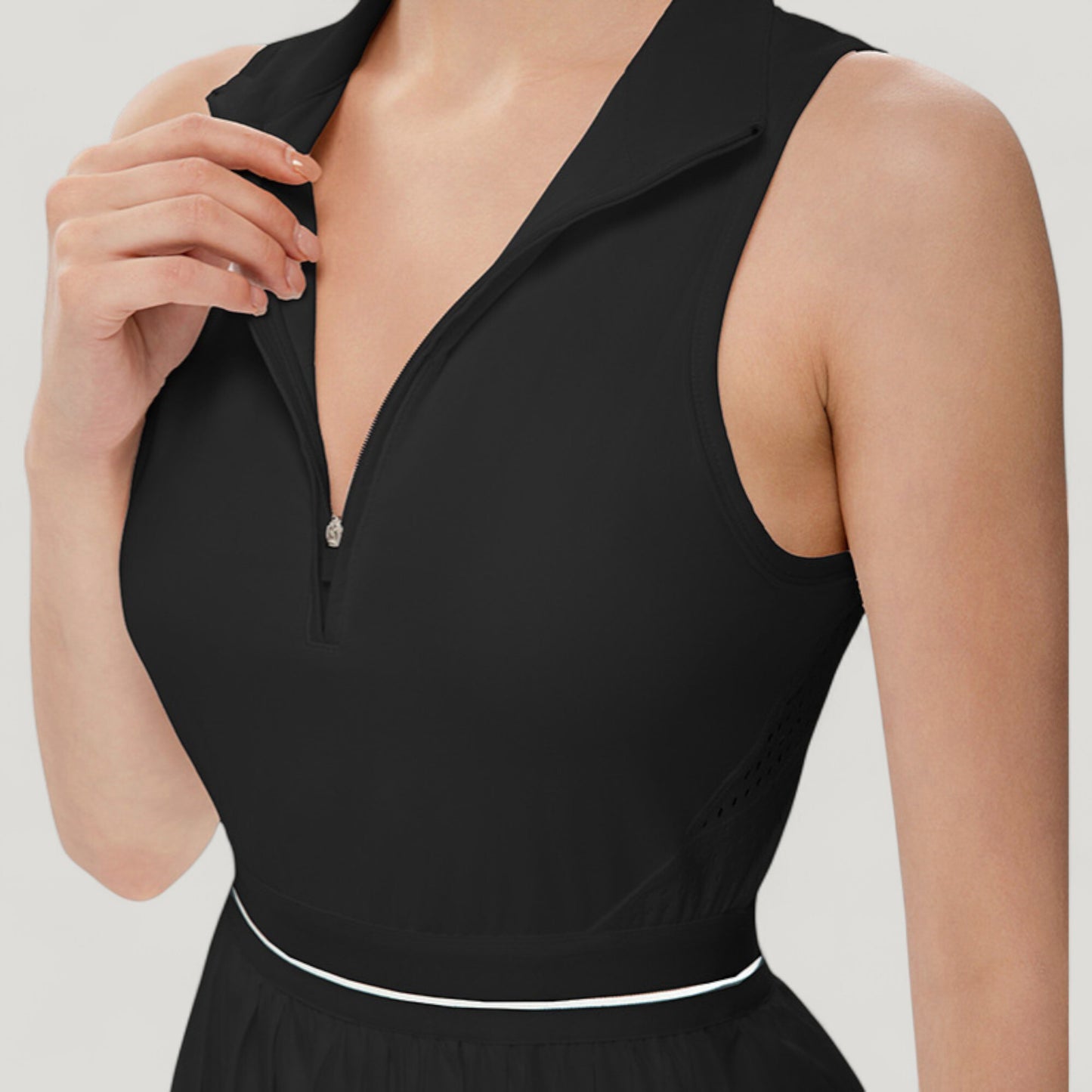 Anna-Kaci Active Women's Sleeveless Zip Front High Neck Tennis Dress with Pleated Skirt and Contrast Waist Trim