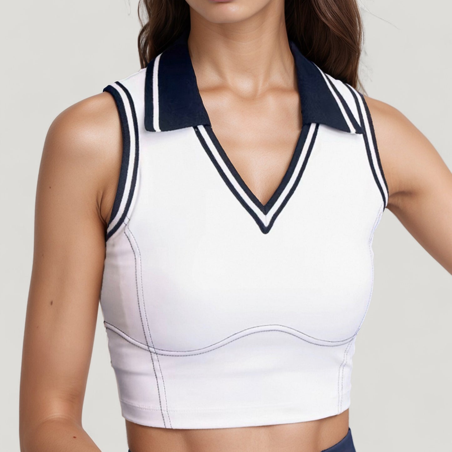 Anna-Kaci Active Women's Sleeveless Cropped Tennis Top with Contrast Collar and V-Neckline