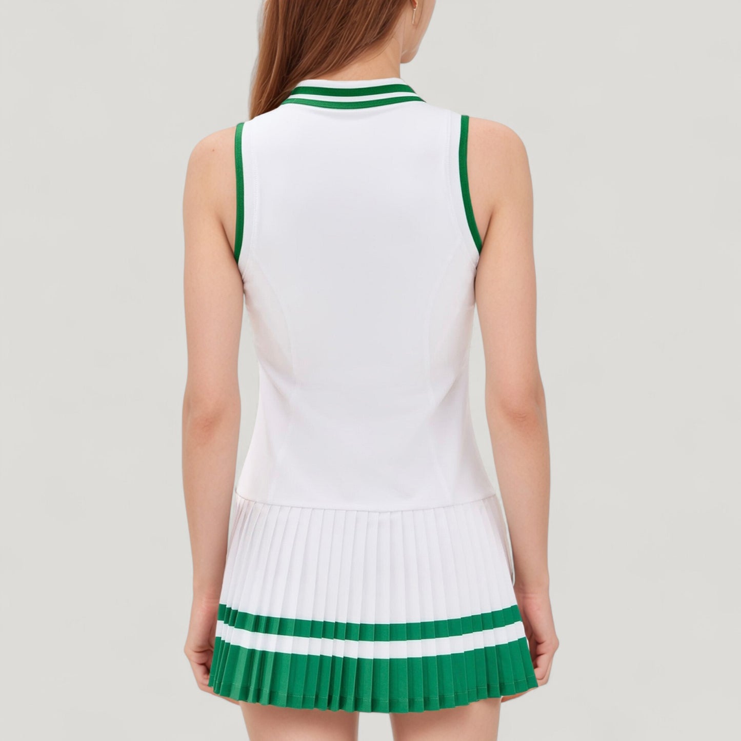 Anna-Kaci Active Women's Sleeveless Tennis Dress with Zip Front Contrast Trim Collar and Colorblock Pleated Skirt