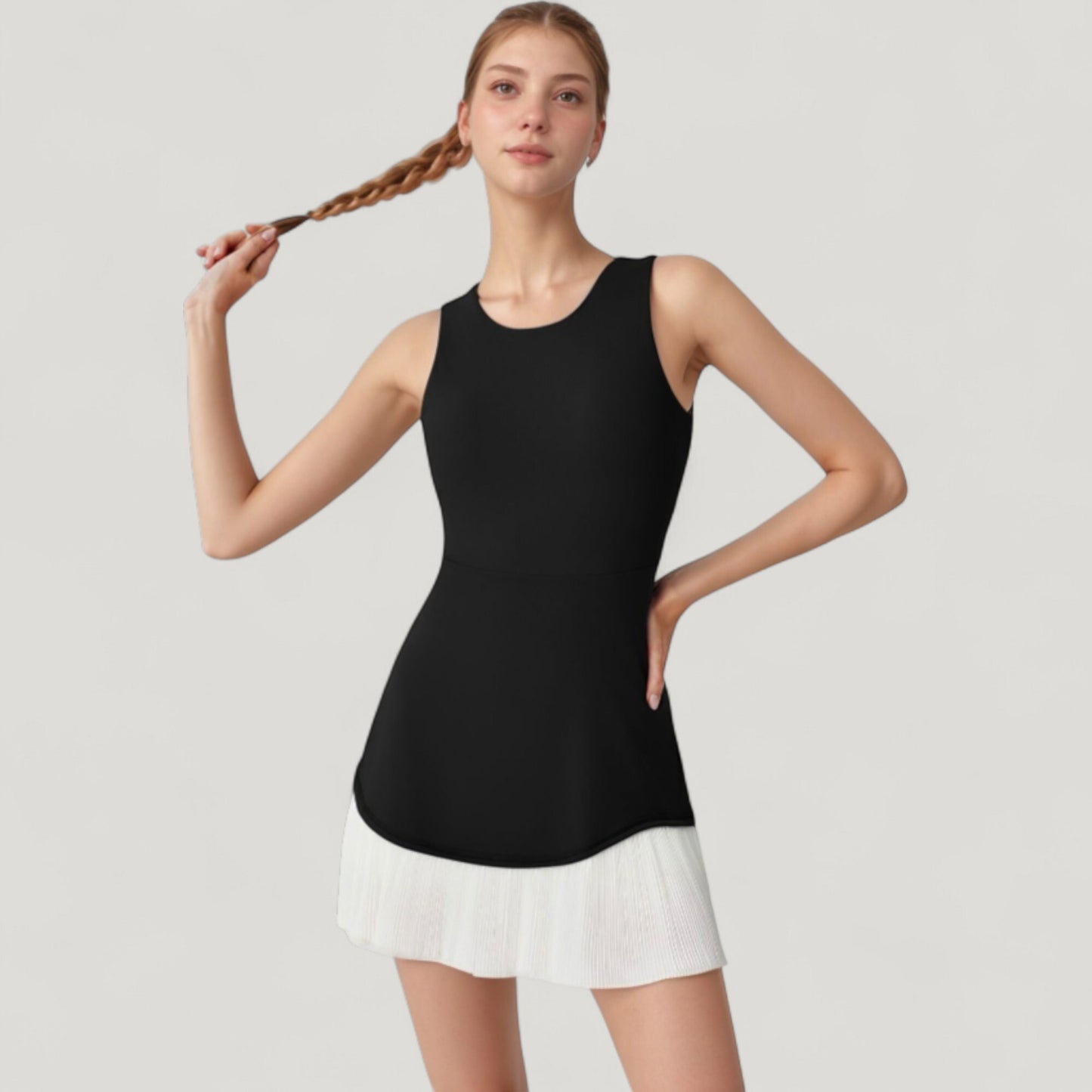 Anna-Kaci Active Women's Sleeveless Tennis Dress with Scoop Neck Fitted Bodice and Contrast Pleated Hem
