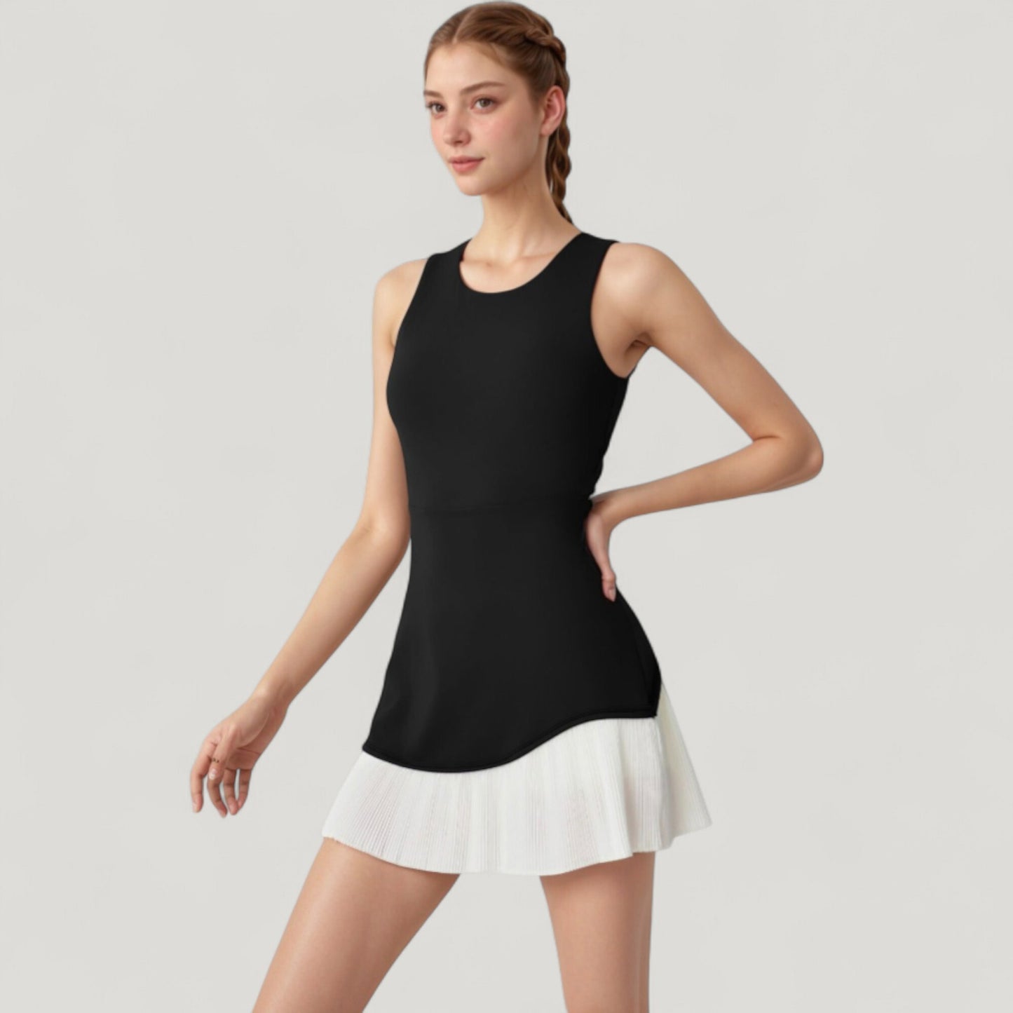 Anna-Kaci Active Women's Sleeveless Tennis Dress with Scoop Neck Fitted Bodice and Contrast Pleated Hem