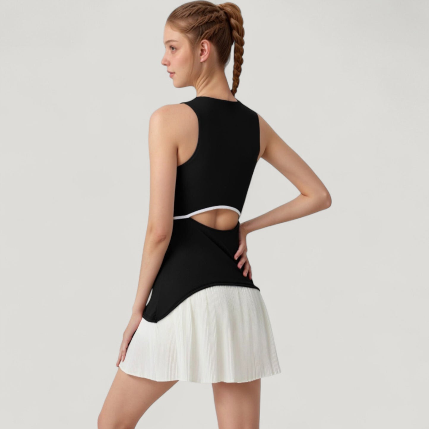 Anna-Kaci Active Women's Sleeveless Tennis Dress with Scoop Neck Fitted Bodice and Contrast Pleated Hem