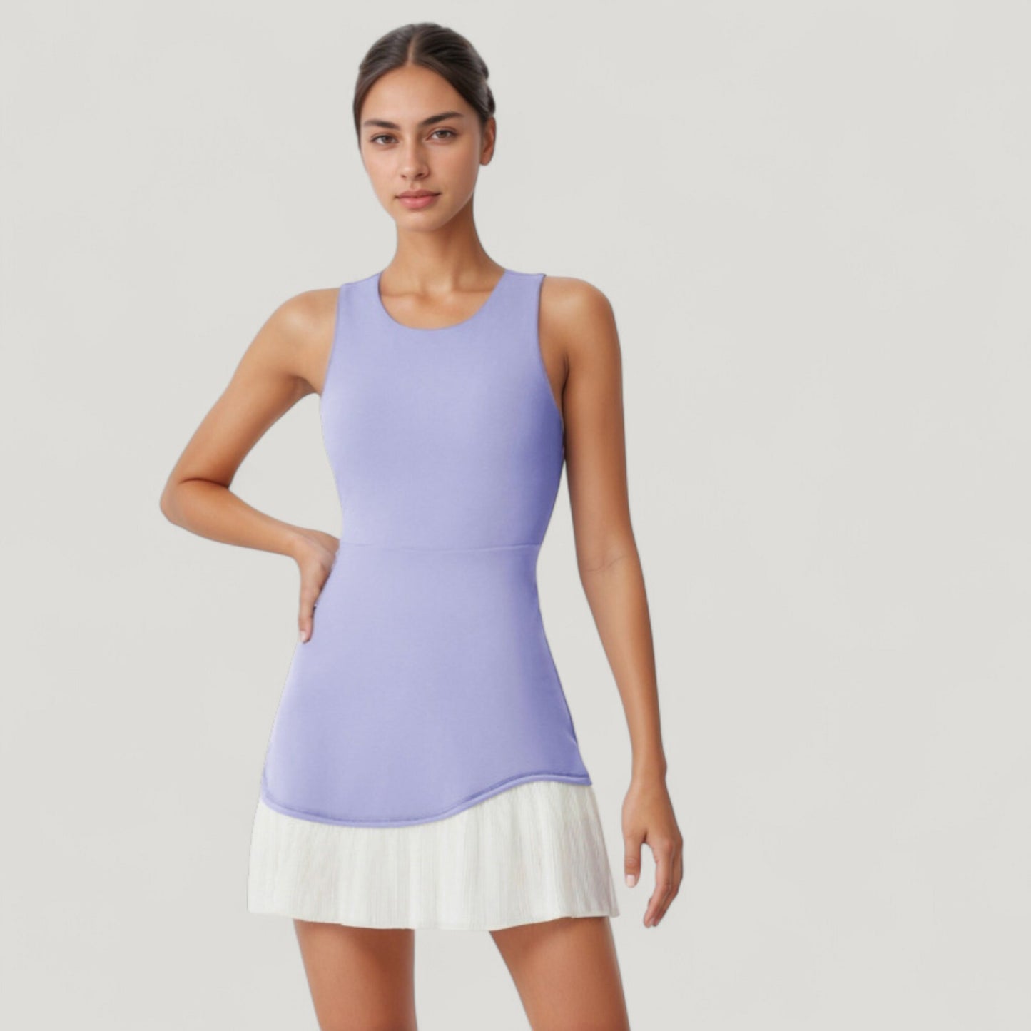 Anna-Kaci Active Women's Sleeveless Tennis Dress with Scoop Neck Fitted Bodice and Contrast Pleated Hem