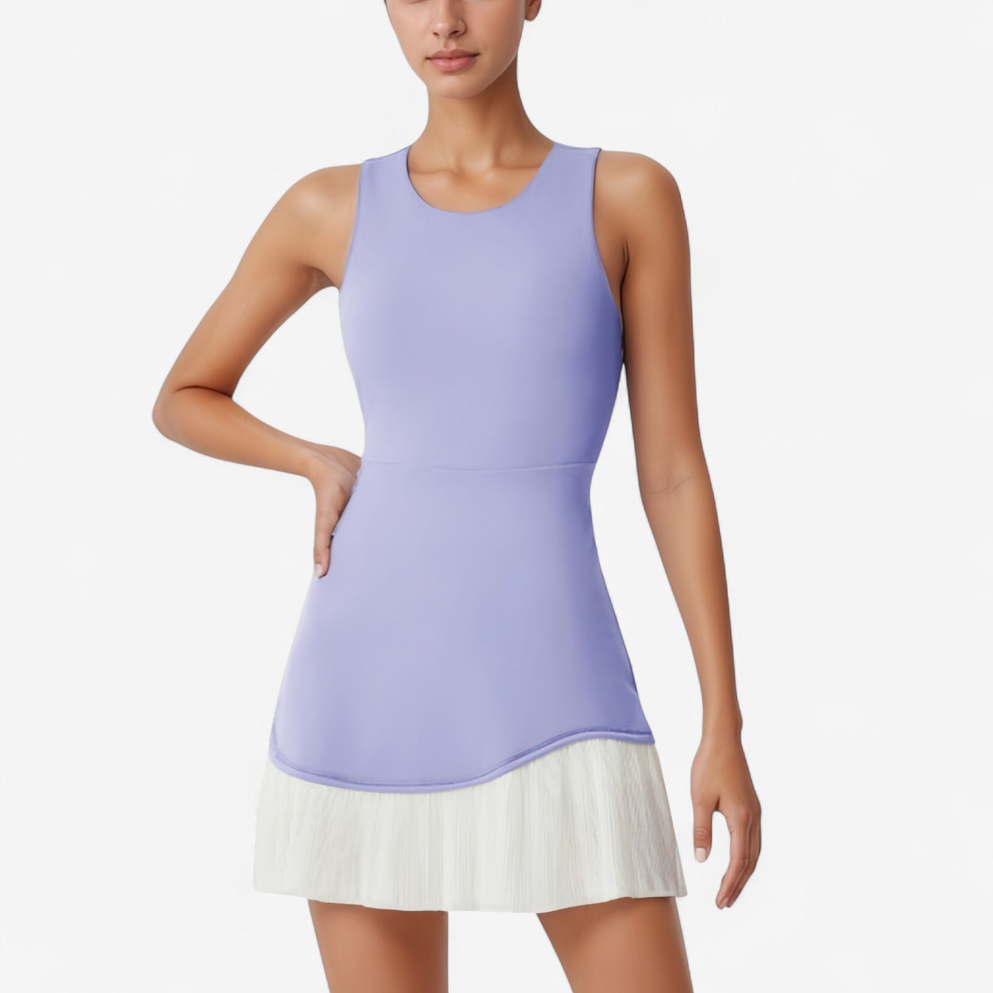 Anna-Kaci Active Women's Sleeveless Tennis Dress with Scoop Neck Fitted Bodice and Contrast Pleated Hem