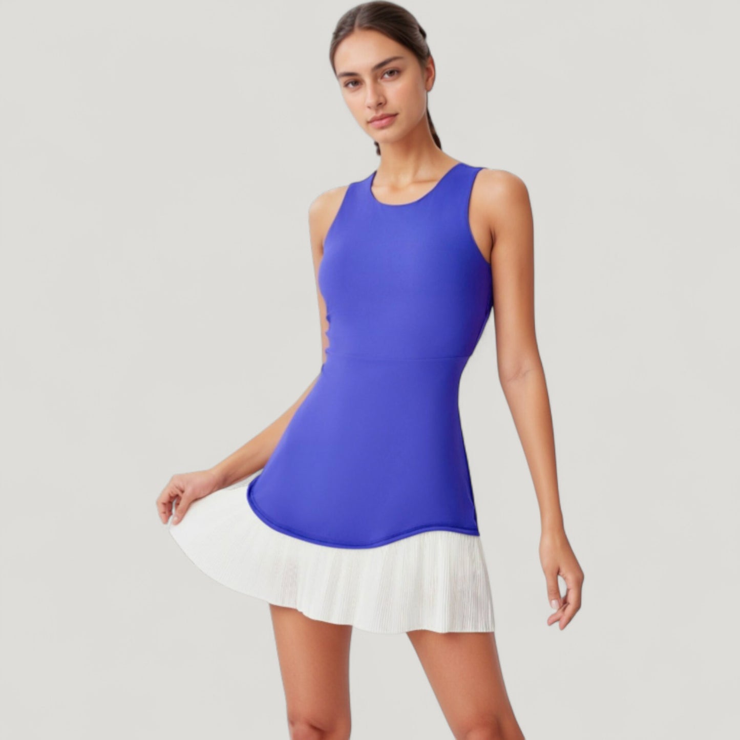 Anna-Kaci Active Women's Sleeveless Tennis Dress with Scoop Neck Fitted Bodice and Contrast Pleated Hem