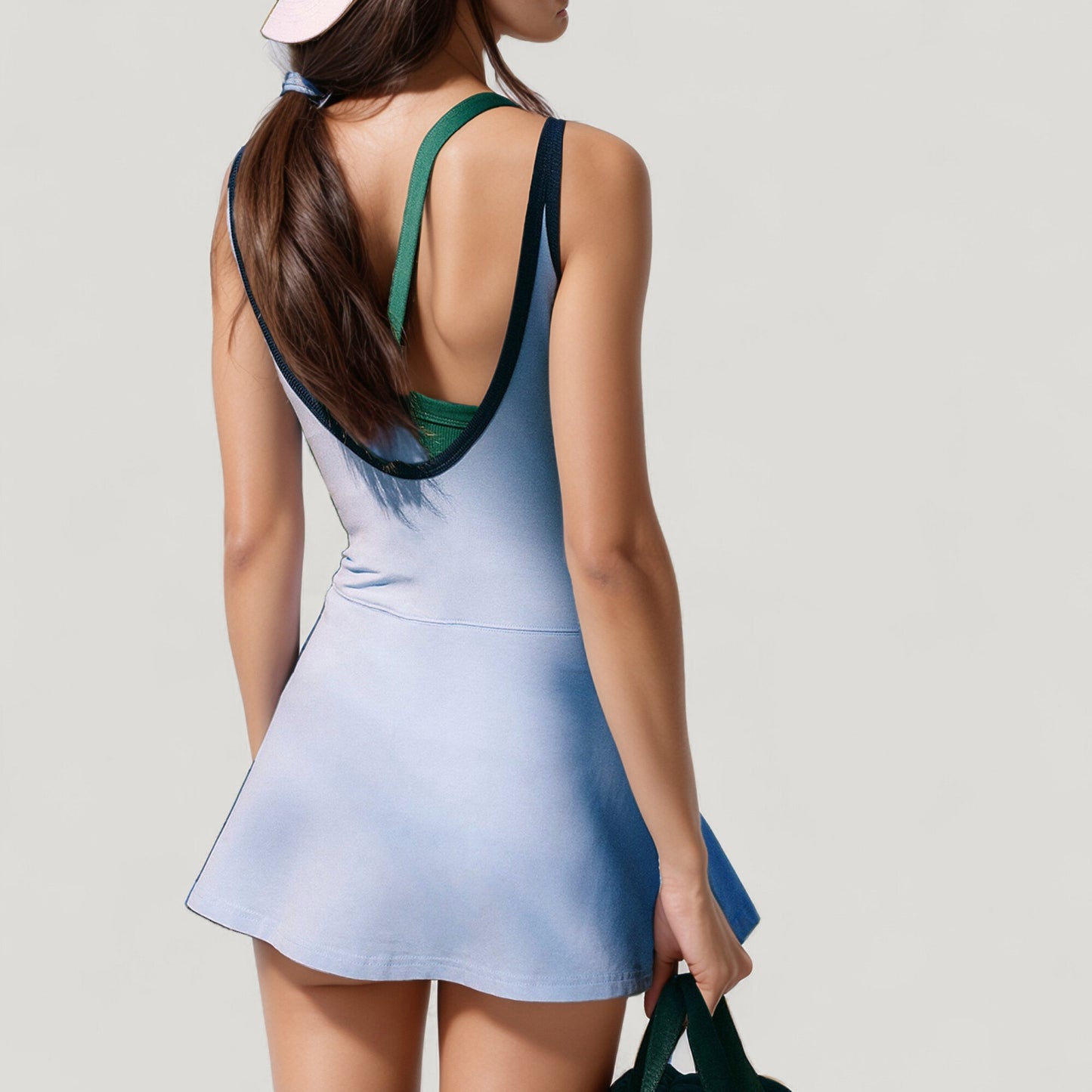 Anna-Kaci Active Women's Scoop Neck Active Tennis Dress with Contrast Shoulder Straps and Fitted Waist