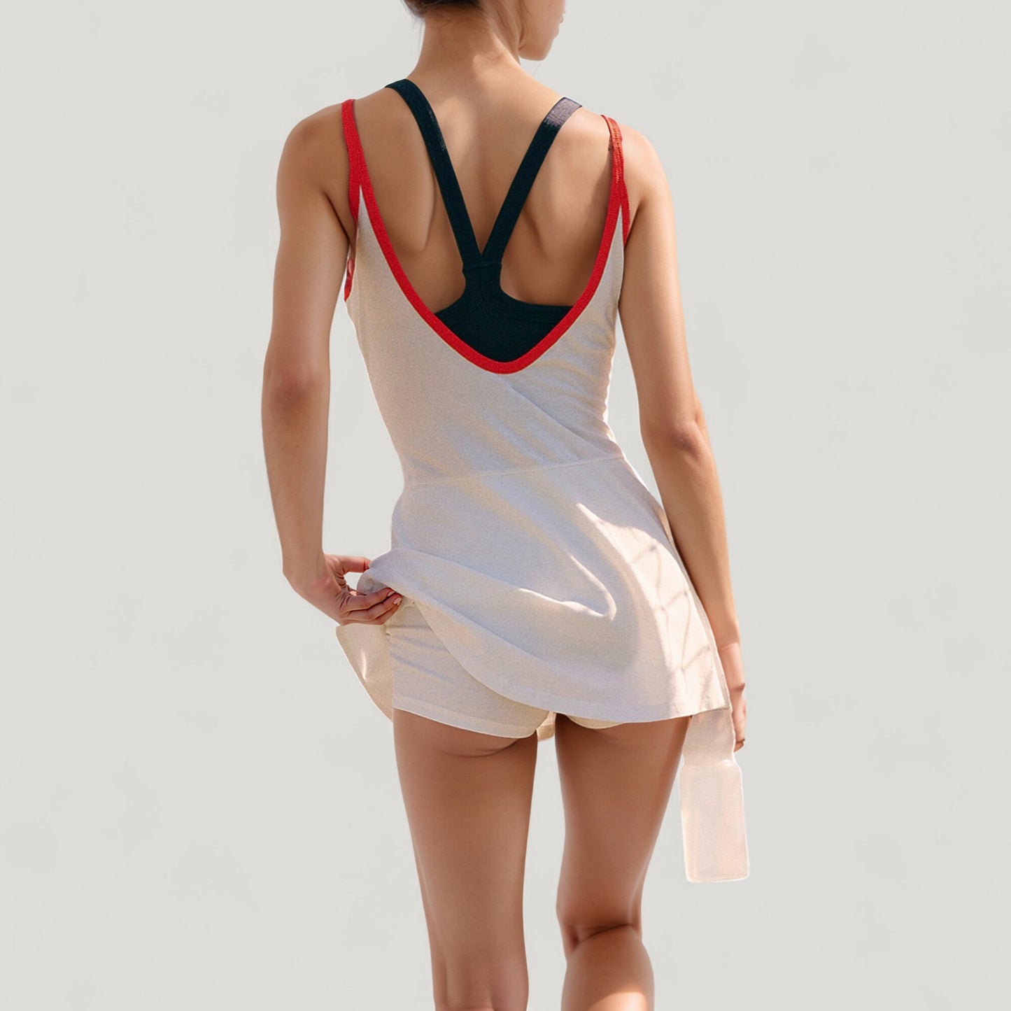 Anna-Kaci Active Women's Scoop Neck Active Tennis Dress with Contrast Shoulder Straps and Fitted Waist