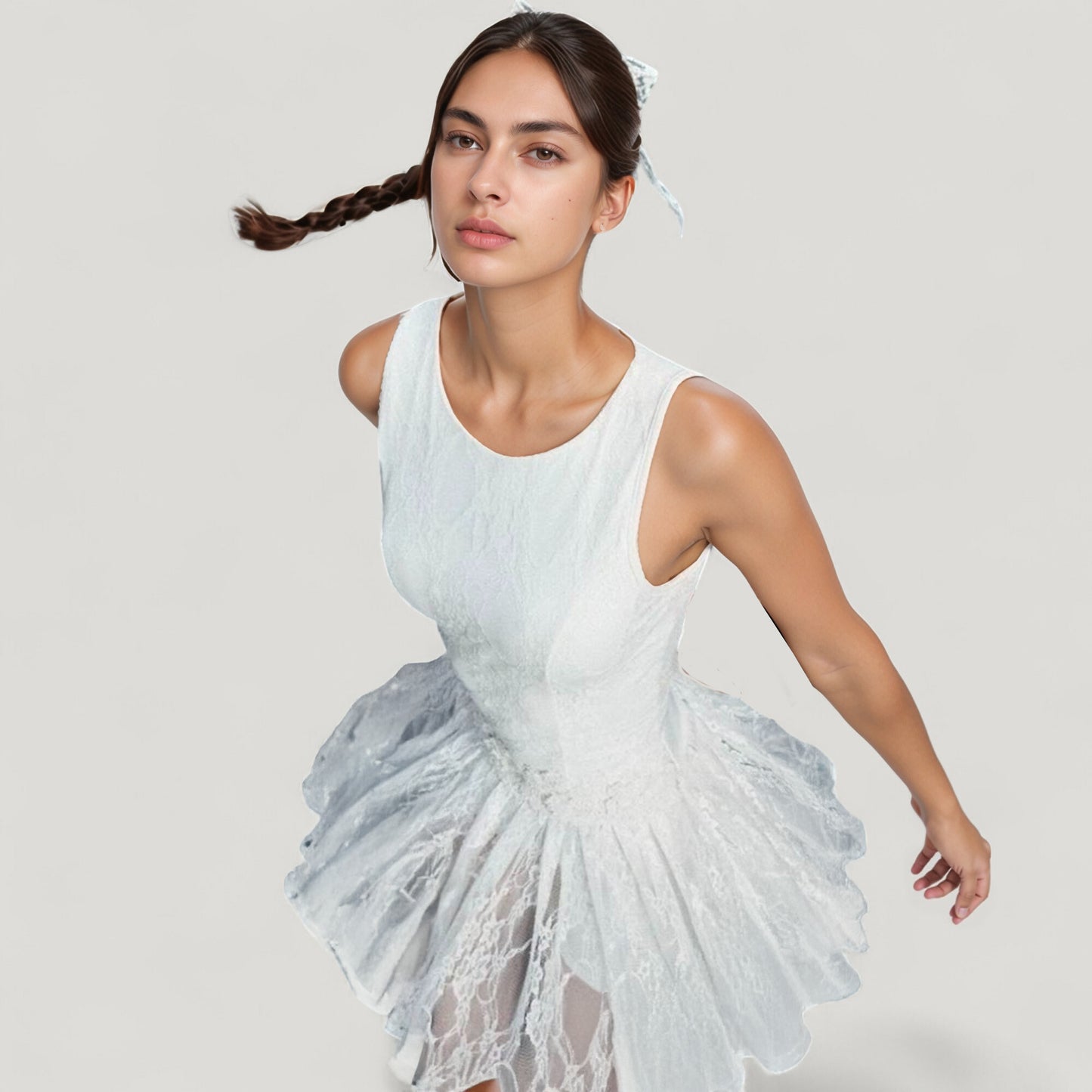 Anna-Kaci Active Women's Sleeveless Lace Tennis Dress with Fitted Bodice and Flowy Skirt Overlay