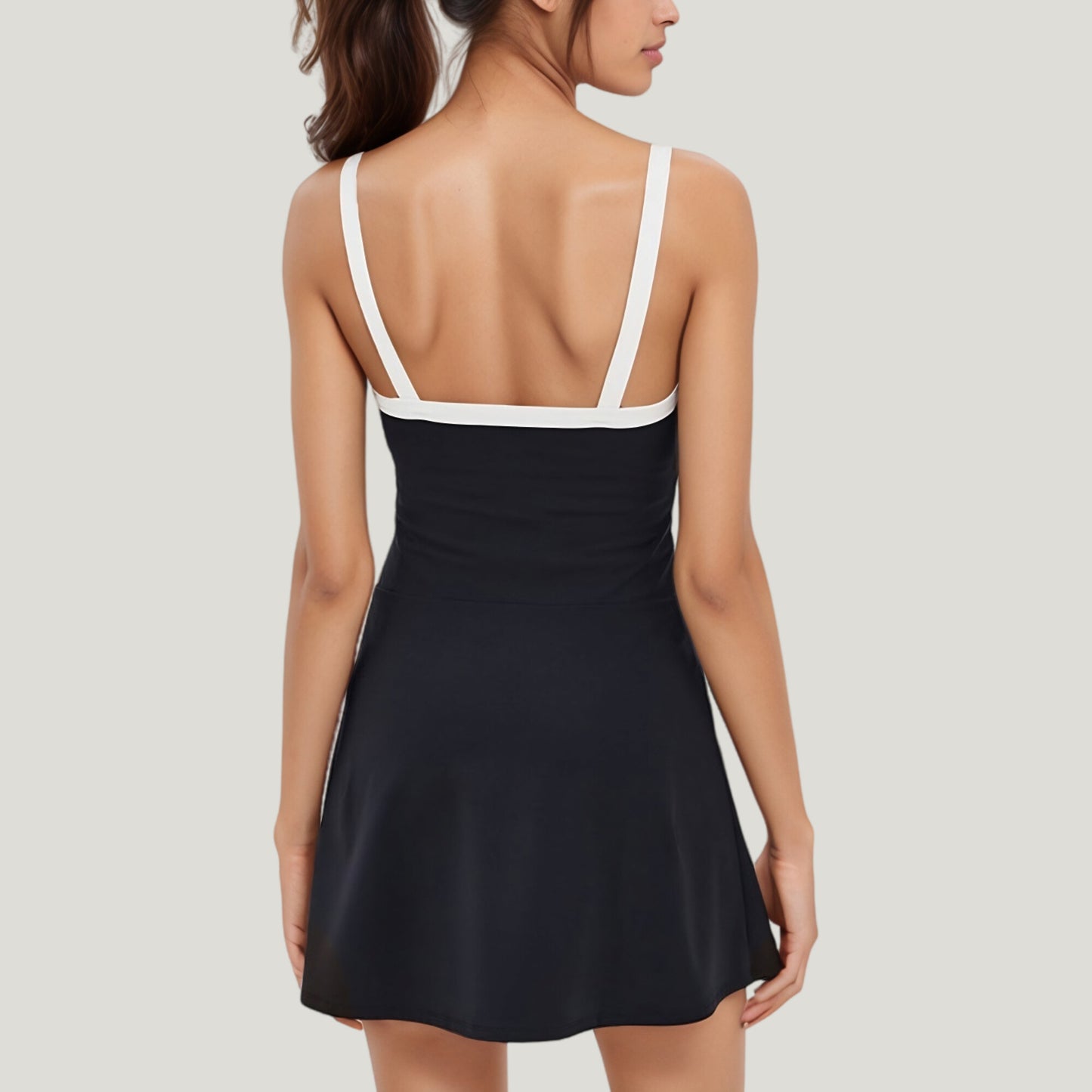 Anna-Kaci Active Women's Square Neck Active Dress with Contrast Trim Straps and Fitted Flare Silhouette
