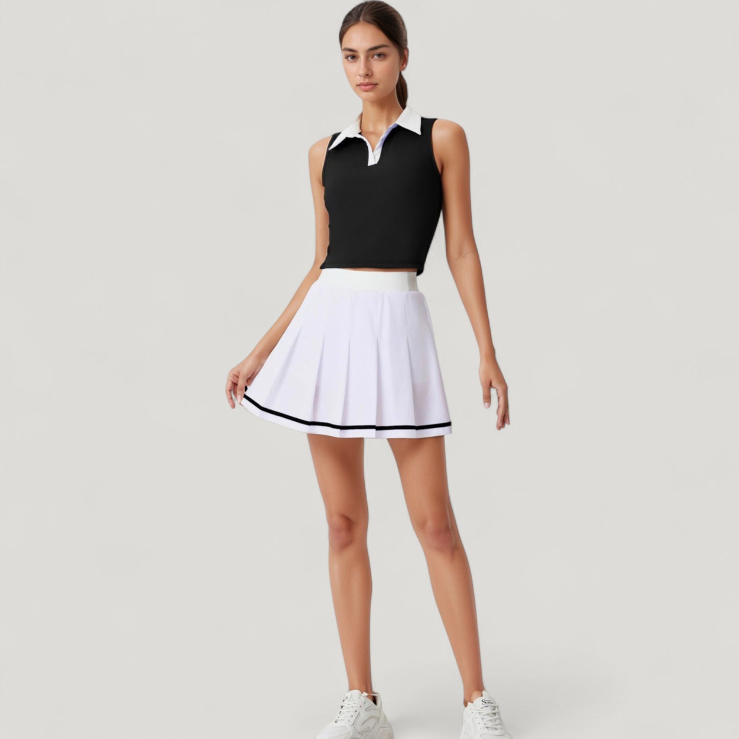 Anna-Kaci Active Women's Two-Piece Tennis Set with Sleeveless Polo Crop Top and Pleated High Waist Skirt