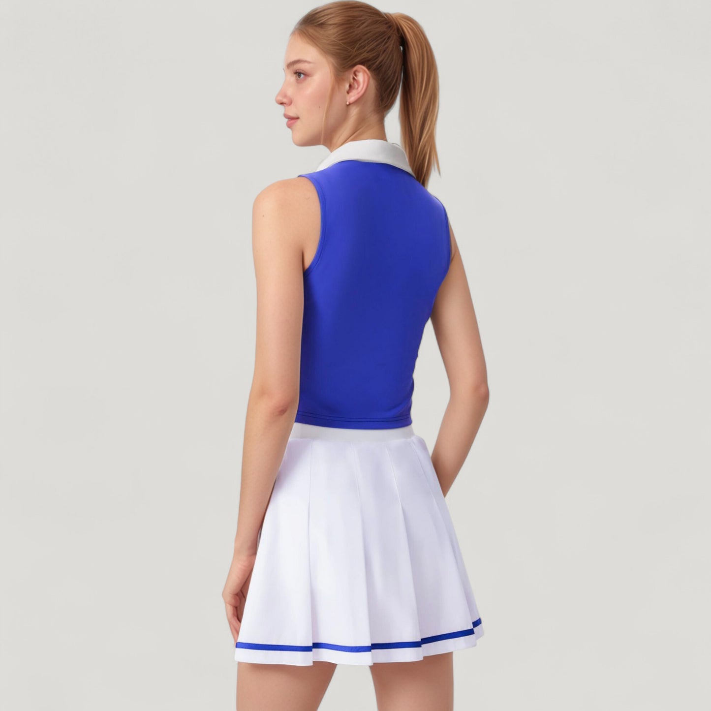 Anna-Kaci Active Women's Two-Piece Tennis Set with Sleeveless Polo Crop Top and Pleated High Waist Skirt
