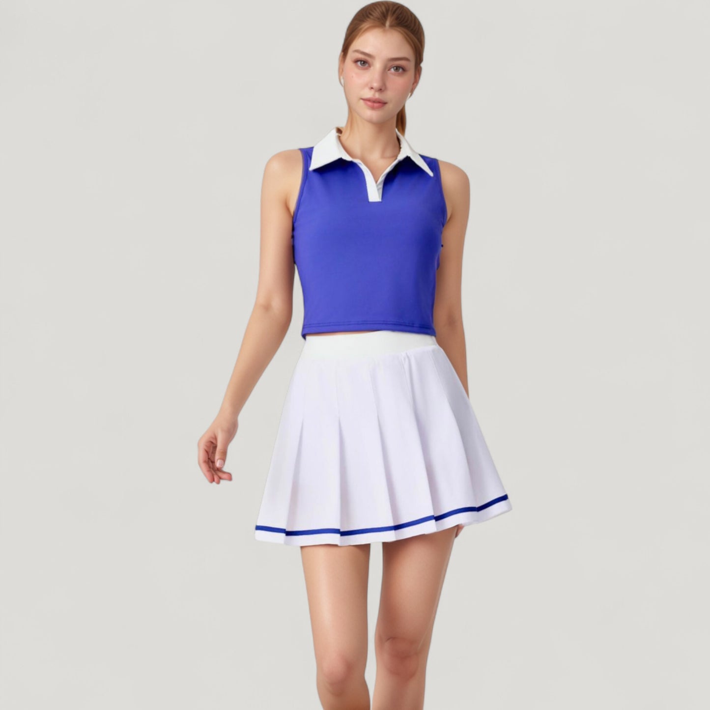 Anna-Kaci Active Women's Two-Piece Tennis Set with Sleeveless Polo Crop Top and Pleated High Waist Skirt