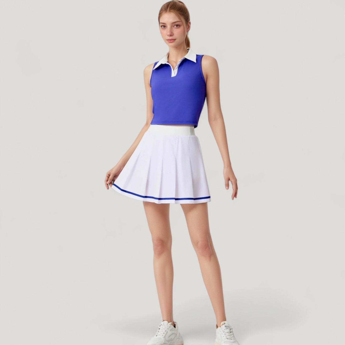 Anna-Kaci Active Women's Two-Piece Tennis Set with Sleeveless Polo Crop Top and Pleated High Waist Skirt