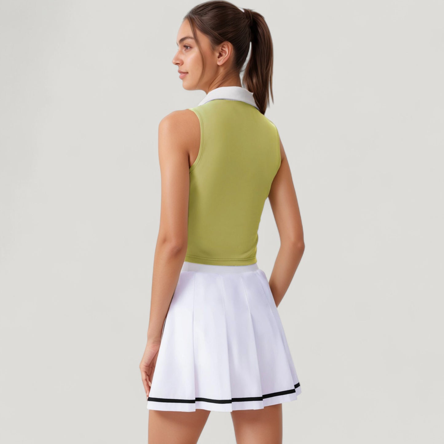 Anna-Kaci Active Women's Two-Piece Tennis Set with Sleeveless Polo Crop Top and Pleated High Waist Skirt